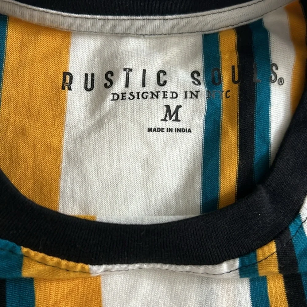 NWOT Rustic Souls Teal/Black/White&Gold Vertical Striped Long Sleeve 100% Cotton - Picture 2 of 4
